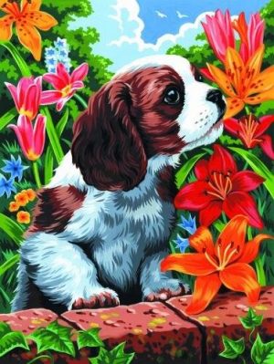 Dog With Spring Flowers Paint By Numbers