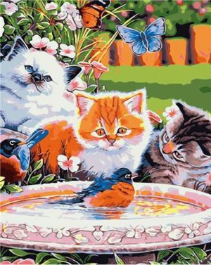 Cats Looking At Bird Paint By Numbers