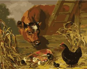 Cow And Chickens Paint By Numbers