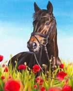 Horse On Red Flowers Animals Paint By Numbers