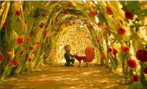 Little Boy And Fox in Garden paint by numbers