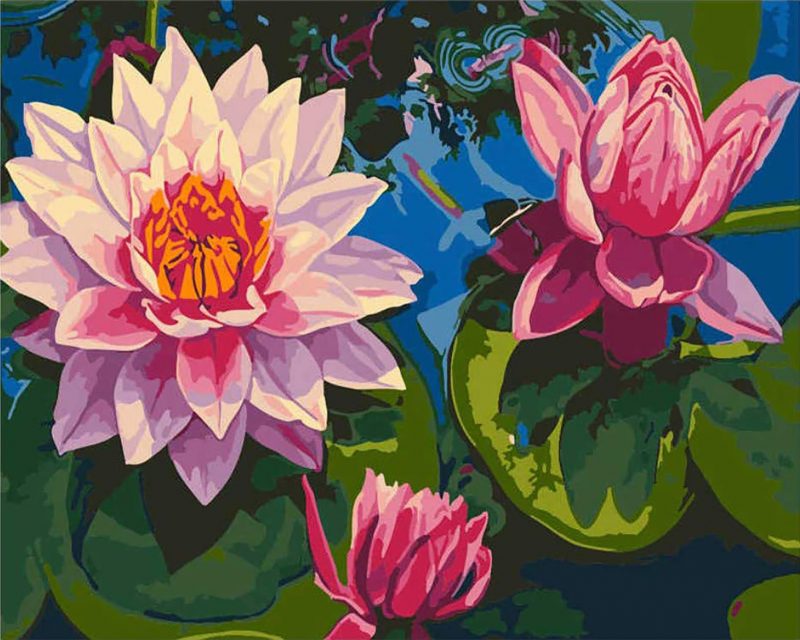 Lotus Flowers On Water Paint By Numbers - Numeral Paint Kit