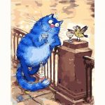 Blue Cat With Bird Paint By Numbers