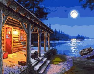 Lakeside Cabin At Night Paint By Numbers