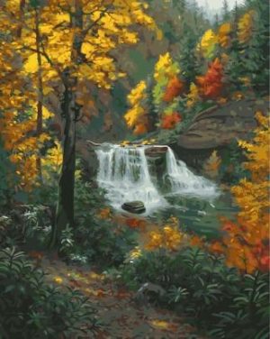 Autumn Forest Waterfall Paint By Numbers