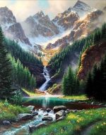 Rocky Mountains Waterfall Paint By Numbers
