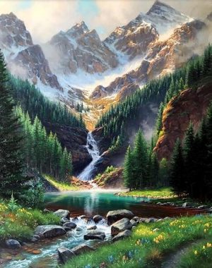Rocky Mountains Waterfall Paint By Numbers