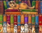 Dogs on Bookshelves Animals Paint By Numbers