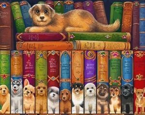 Dogs on Bookshelves Animals Paint By Numbers