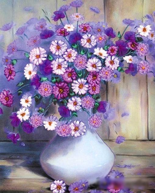 Purple Daisies Vase Paint By Numbers