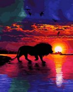 Lion Silhouette At Sunset Paint By Numbers