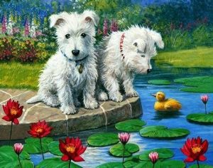Pups on a Lake paint by numbers