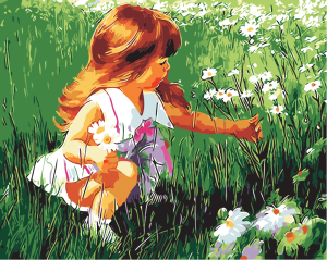 Little Girl Picking Flowers Paint By Numbers