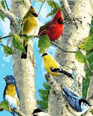 Birds On Birch Tree Paint By Numbers