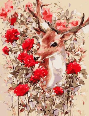 Deer And Red Rose Paint By Numbers