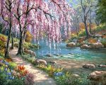 Cherry Blossom Near River Paint By Numbers