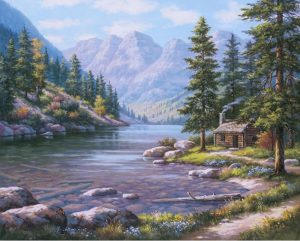 Log Cabin by The River Paint By Numbers