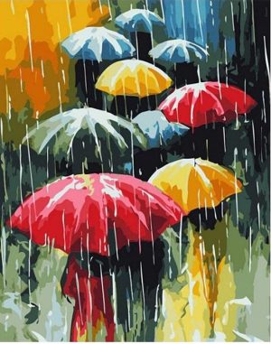 Umbrella In Rain Paint By Numbers