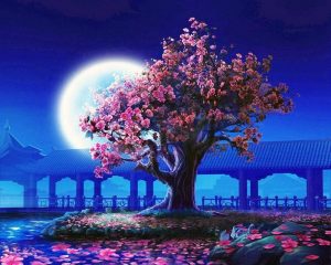 Moonlight Cherry Blossom Tree Paint By Numbers