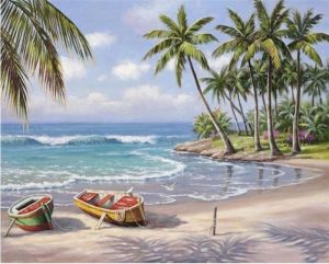 Tropical Beach Boats Paint By Numbers