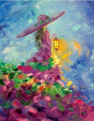 Woman Holding Lantern Paint By Numbers