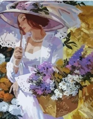 Lady With Flowers Basket Paint By Numbers