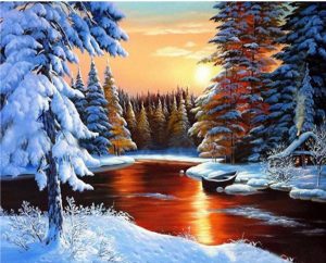 Sunset Snow Forest Paint By Numbers
