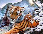 Tiger And Cub In Snow Paint By Numbers