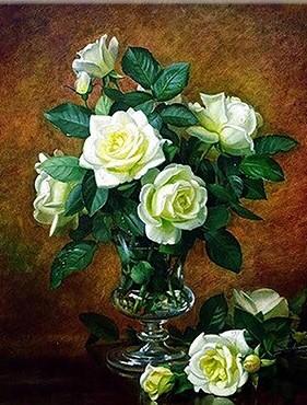 White Roses Vase Paint By Numbers