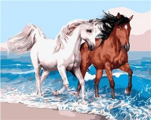White And Brown Horses Paint By Numbers