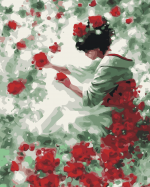 Japanese Girl Red Flowers Paint By Numbers