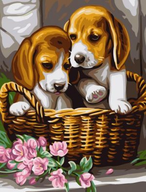 Puppies In Basket Paint By Numbers