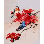 Bird On Red Flowers Paint By Numbers