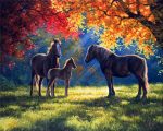 Horses Under Autumn Tree Paint By Numbers