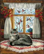 Grey Cat And Birds Paint By Numbers