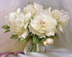 White Peonies Vase Paint By Numbers