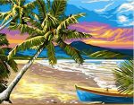 Palm And Boat On Seaside Paint By Numbers