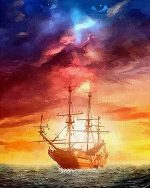 Pirate Ship At Sunset Paint By Numbers