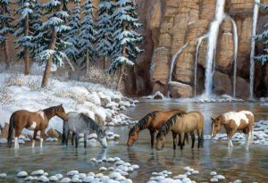 Horses Herd In River Paint By Numbers