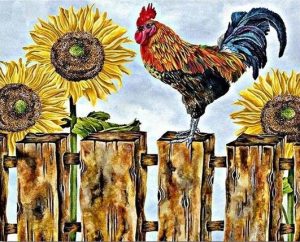 Cock With Sunflowers Paint By Numbers
