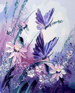 Purple Butterflies And Flowers Paint By Numbers