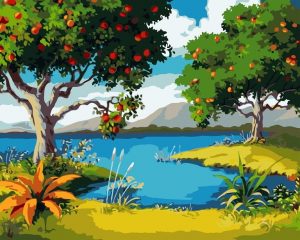 Lakeside Apples Trees Paint By Numbers