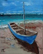 Blue Boat In Beach Paint By Numbers