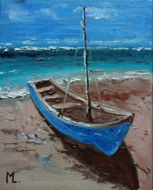 Blue Boat In Beach Paint By Numbers