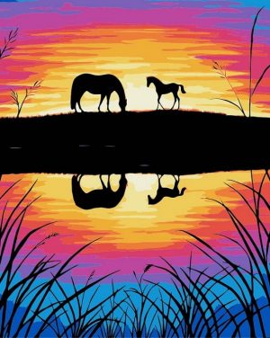 Horses Silhouette Paint By Numbers