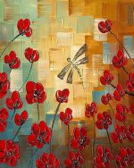 Dragonfly And Red Flowers Paint By Numbers