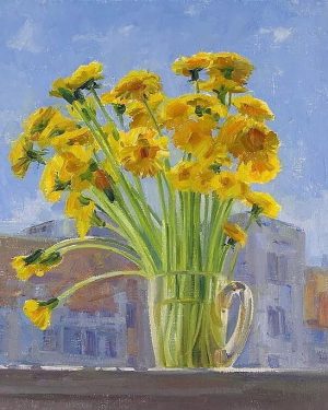 Yellow Flowers In Glass Paint By Numbers