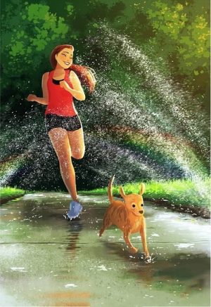 Girl Runs With Dog Paint By Numbers