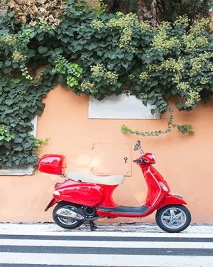 Red Vespa Scooter Paint By Numbers