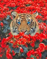 Tiger In Red Flowers Paint By Numbers